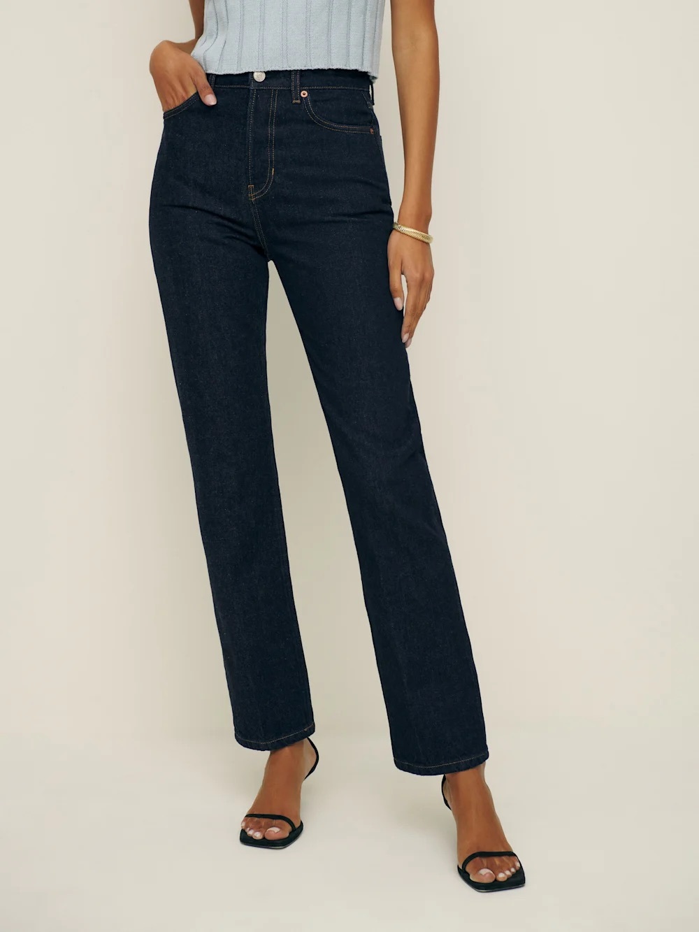 Reformation Dark Indigo High-Rise Straight Leg Jeans (Cynthia - Ondine)